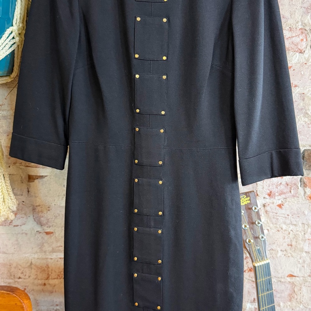 Chetta B Black Midi Dress with Gold Button Details
